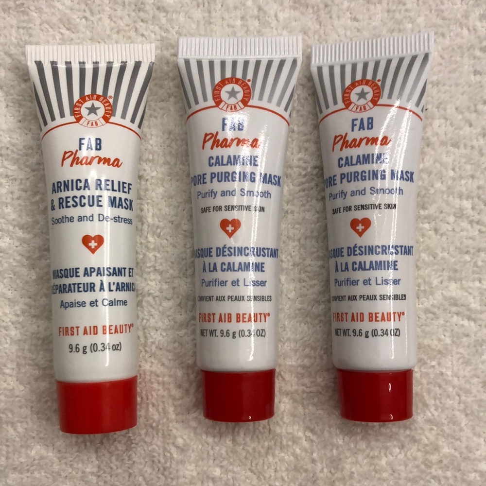 NEW First Aid Beauty FAB Pharma Arnica (x1) and Calamine (x2) Masks 9.6g/.34oz.